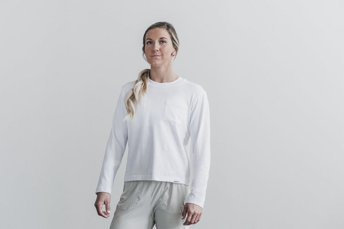 Nobull Heavyweight Pocket Boxy Women's Long Sleeves White | Australia (XJ8307)